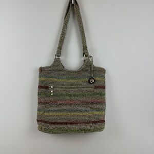 THE SAK Belle Voyager Tote Multicolor Striped Crochet Shoulder Bag Boho